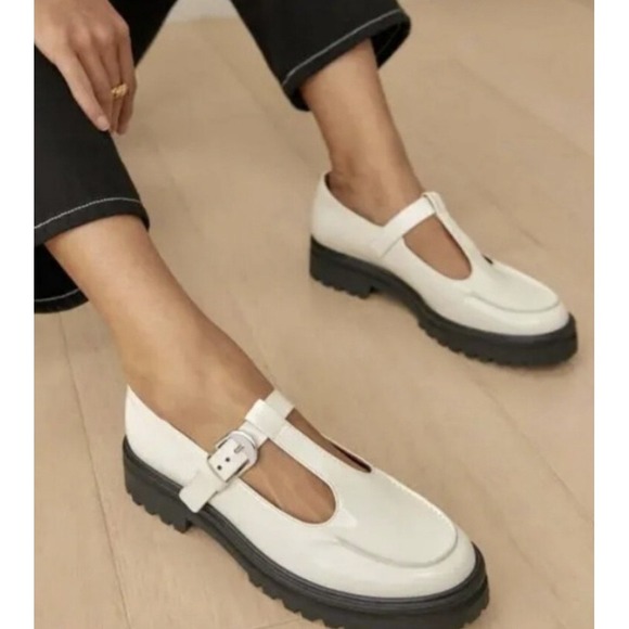 Reformation Abalonia Platform Lug Sole Mary Jane‎ Buckle Shoes Cream Size 11 - Picture 2 of 10